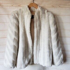 Vintage Avec Tu Glenoit Lined Faux Fur Coat 1970 Size 13 Made in USA Cream Gray